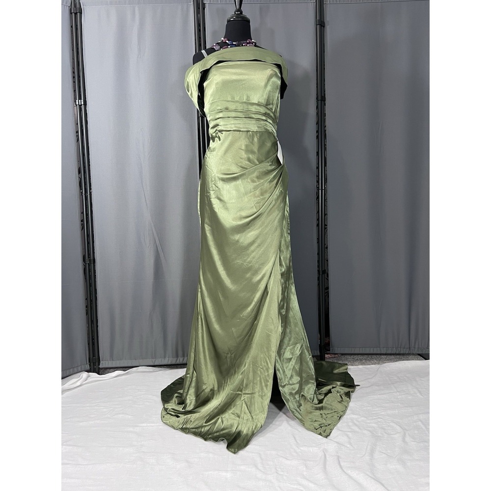 Green Satin Asymmetric Off-shoulder Prom Gown L Corset Cocktail Evening Dress #J